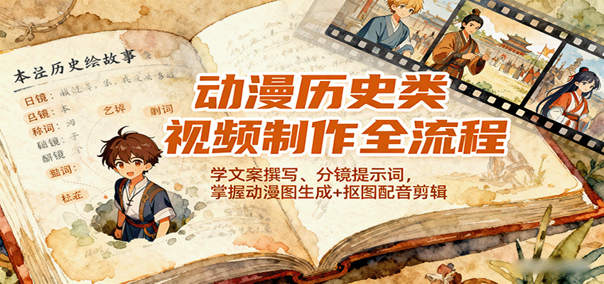 动漫历史类视频制作全流程，学文案撰写、分镜提示词，掌握动漫图生成+抠图配音剪辑-平安喜乐
